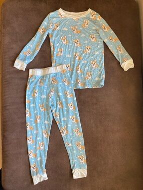 Kids Blue Corgi Print Pajama Set - Long Sleeve Top & Pants